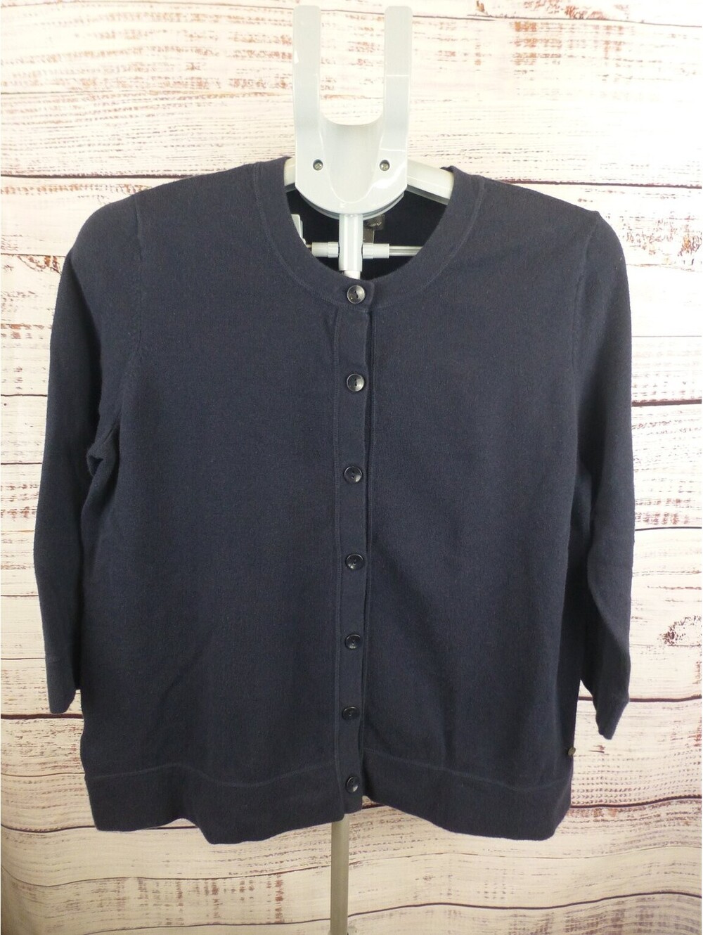 Eddie Bauer Women's XL Navy Blue Cotton Blend 3/4 Sleeve Cardigan Sweater - I4